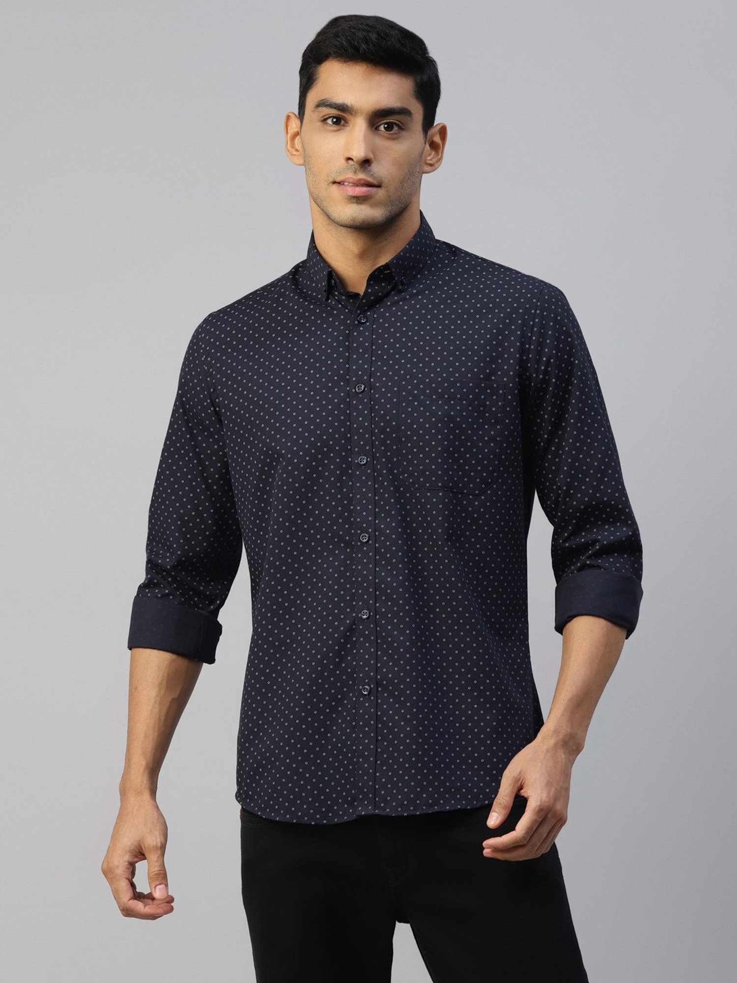 Don Vino Navy Regular Fit Printed Shirt