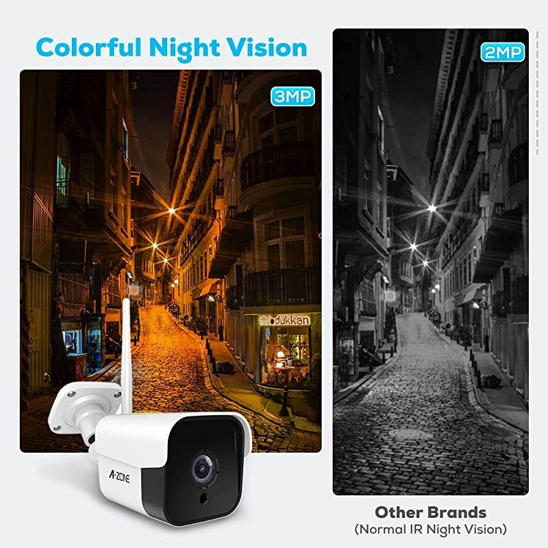 Outdoor Security Camera 3MP Bullet Door Camera IP66 Colorful Night Vision Home Surveillance System Work with Alexa TwoWay Audio Motion Detector AlarmRecording Set of 2