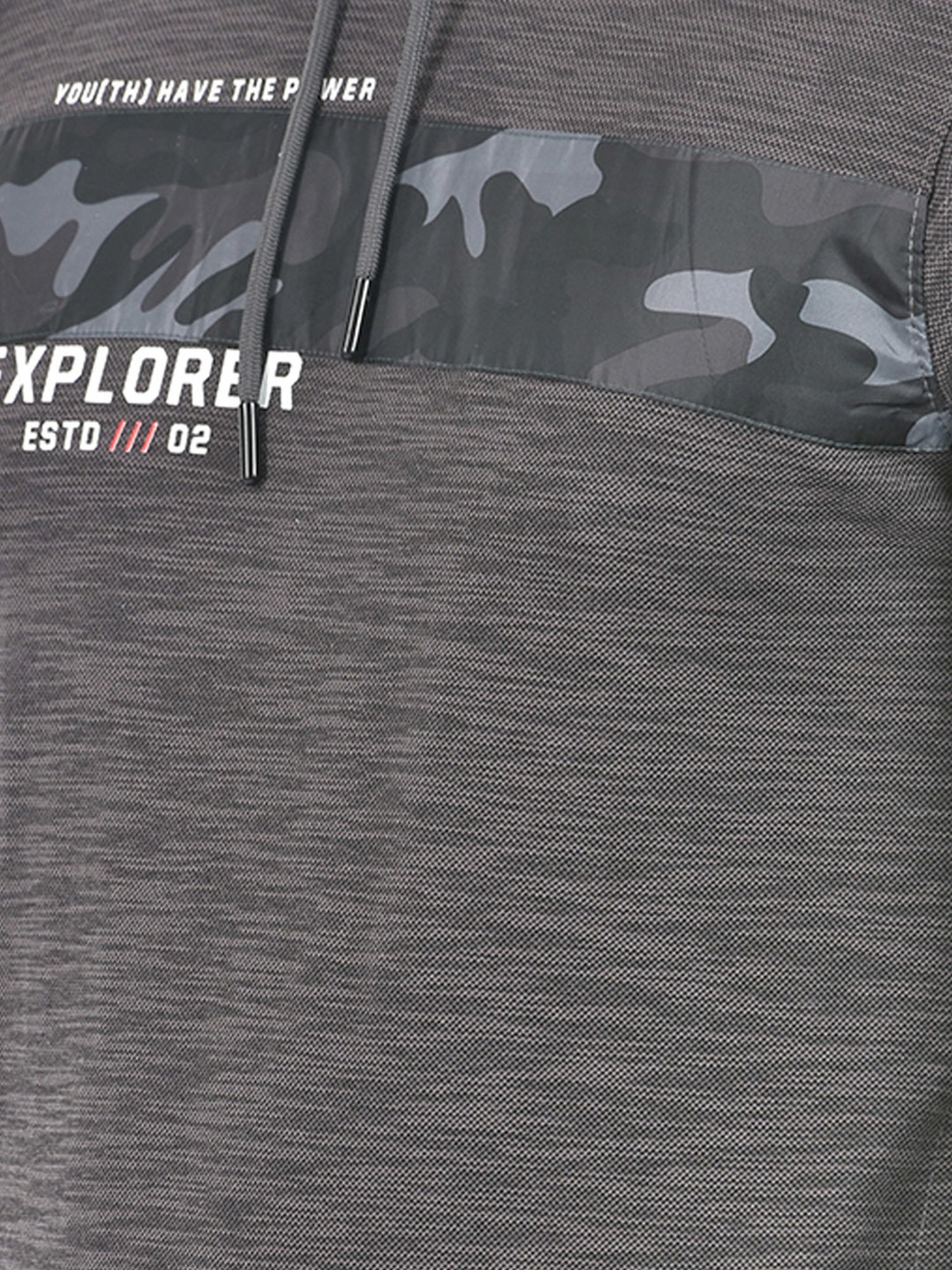 Integriti Dark Grey Regular Fit Self Design Hooded Sweatshirt