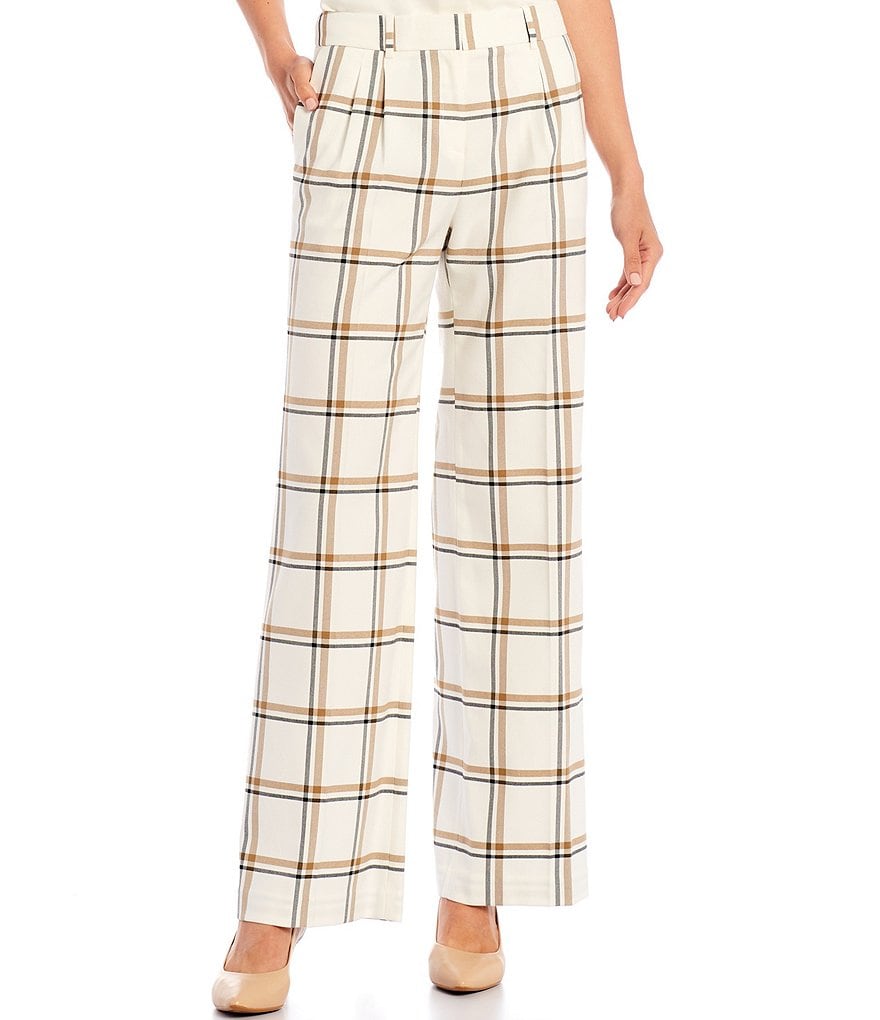 Calvin Klein Windowpane Pleated Wide Leg Pants