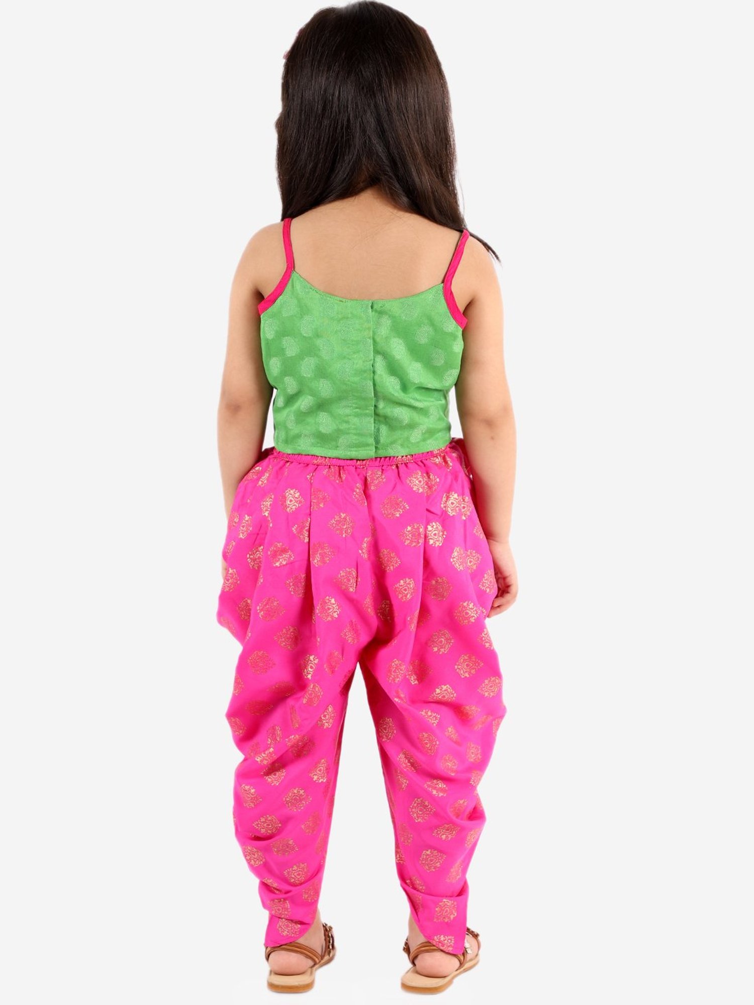 TWISHA Kids Green & Pink Self Design Top with Dhoti