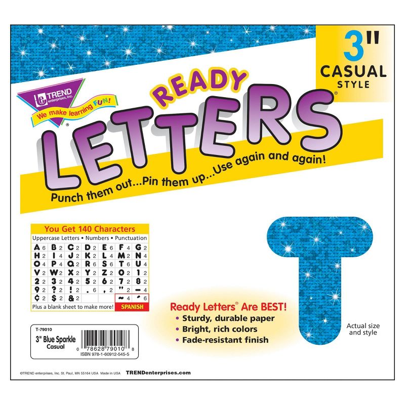 3pk 3" 140 per Pack Casual Uppercase Ready Letters Blue Sparkle - TREND