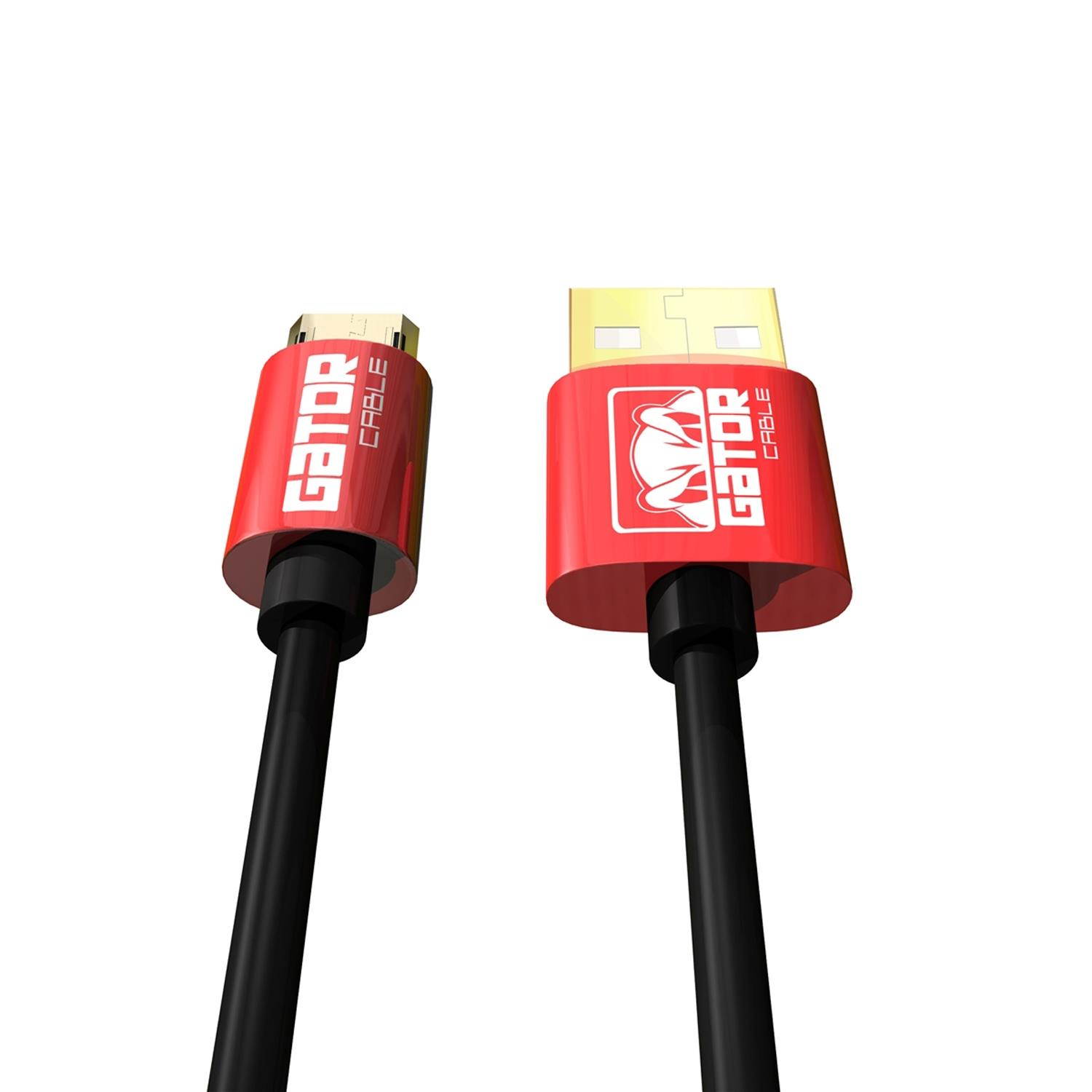 GATOR CABLE Android Reversible MICRO-USB 2.0 cable - Male to Male (A to Micro B) - RED - 10 FT - Gold Plated Connectors - Cable Cord Charger Sync Data For Samsung S4 S6 S7 Note 4 5 HTC LG