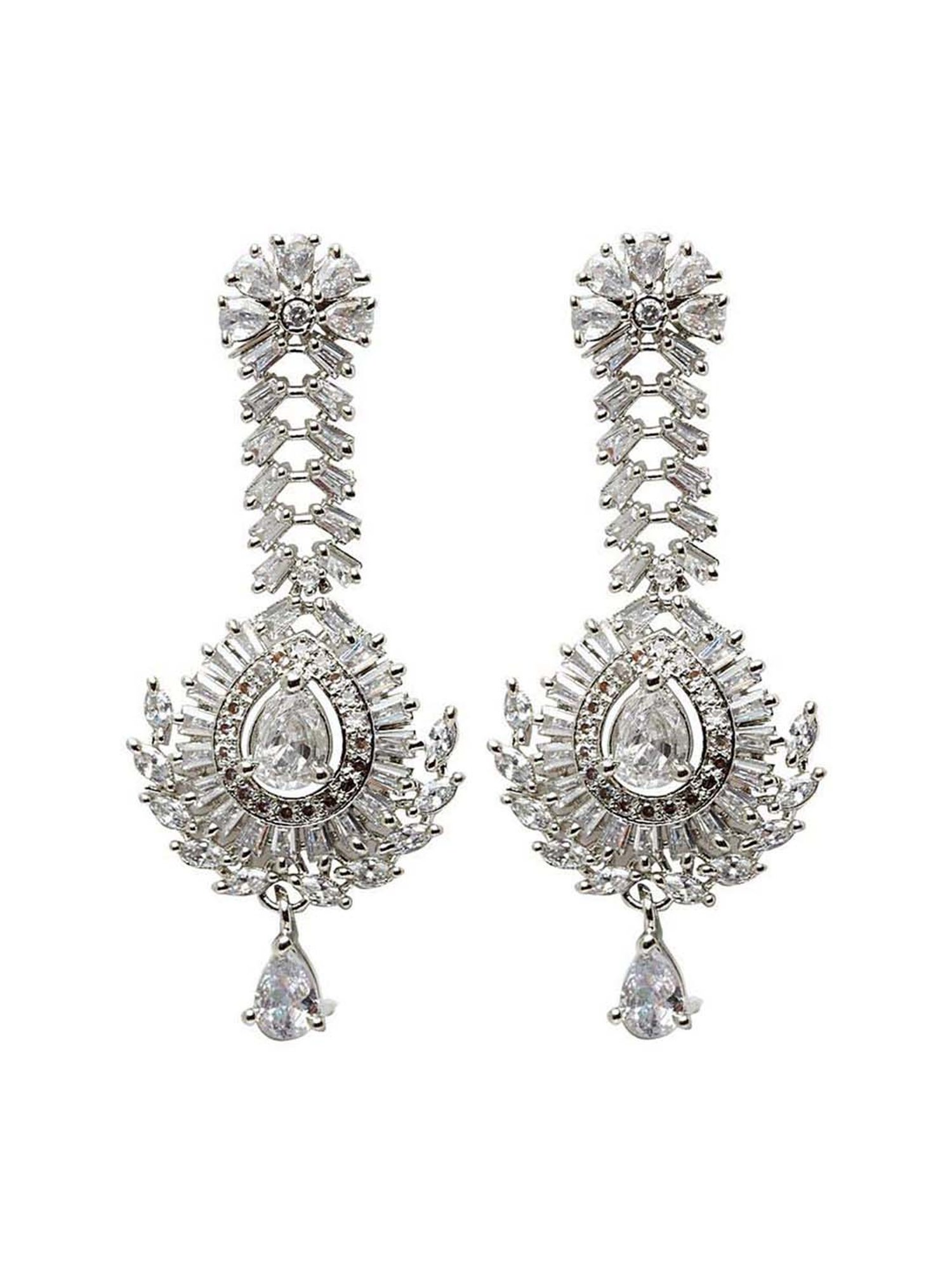 Panash Silver Rhodium-plated American Diamon Studded Dangler Earrings