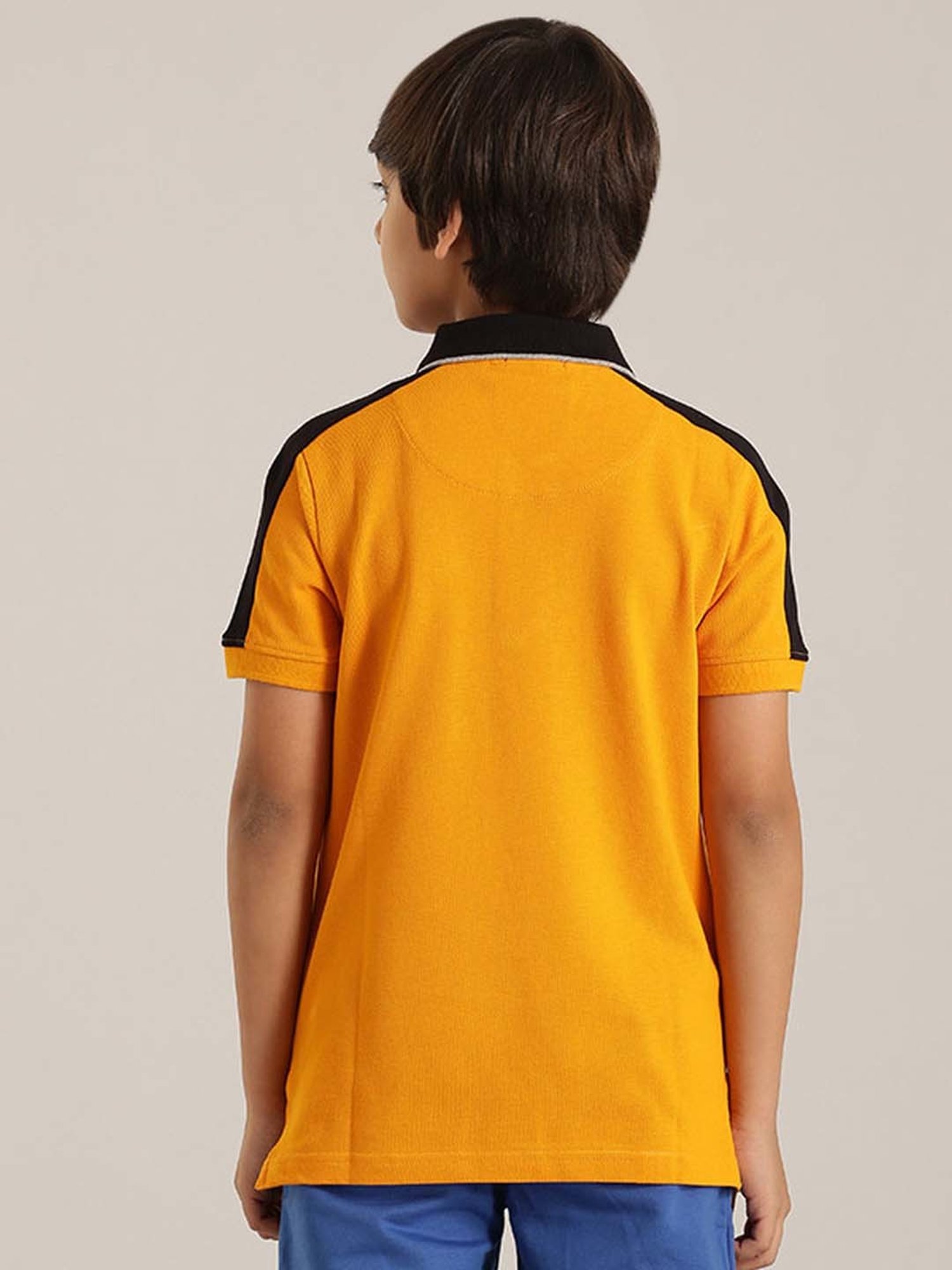 Indian Terrain Kids Yellow & Black Cotton Printed Polo T-Shirt