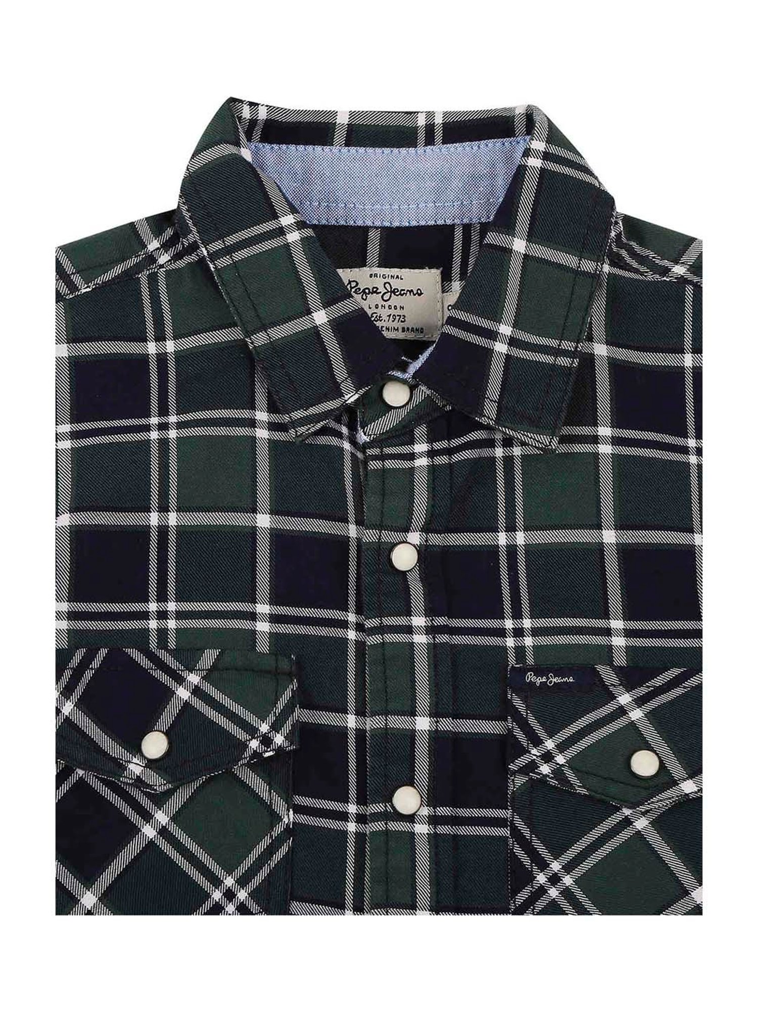 Pepe Jeans Kids Green & Black Cotton Chequered Full Sleeves Shirt