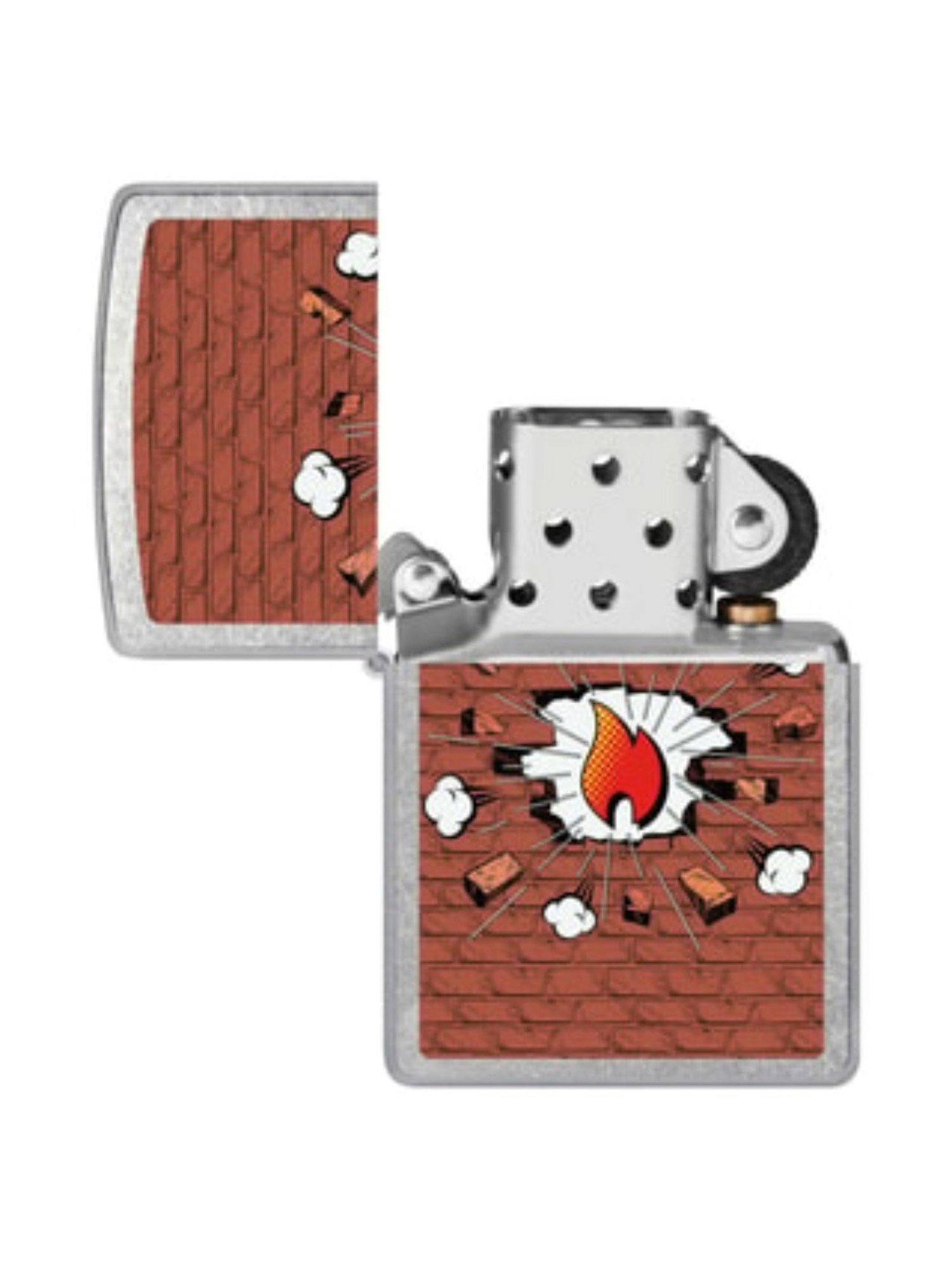 Zippo Brick Comic Graphic Silver Brass Windproof Pocket Lighter