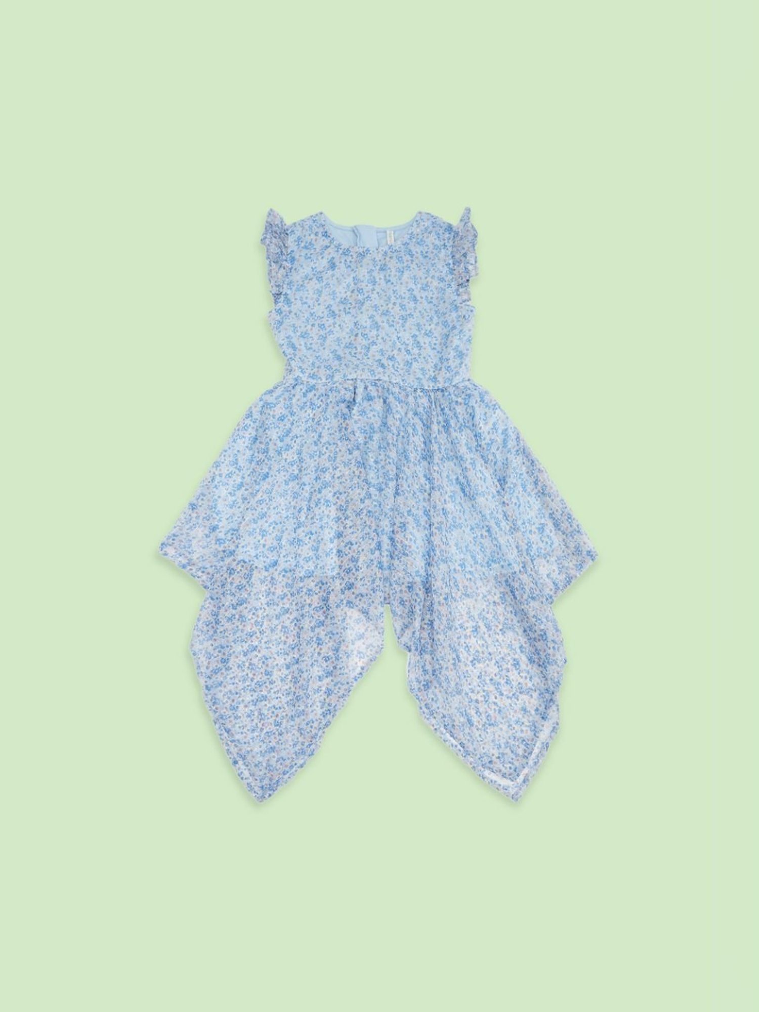 Pantaloons Junior Blue Cotton Floral Print Dress