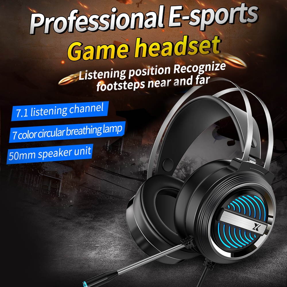 X9 Stereo Gaming Headset 7.1 Virtual Surround Bass Gaming Earphone Over-ear Game Headphone USB Plug Volume Control with Mic LED Light for Computer PC Gamer
