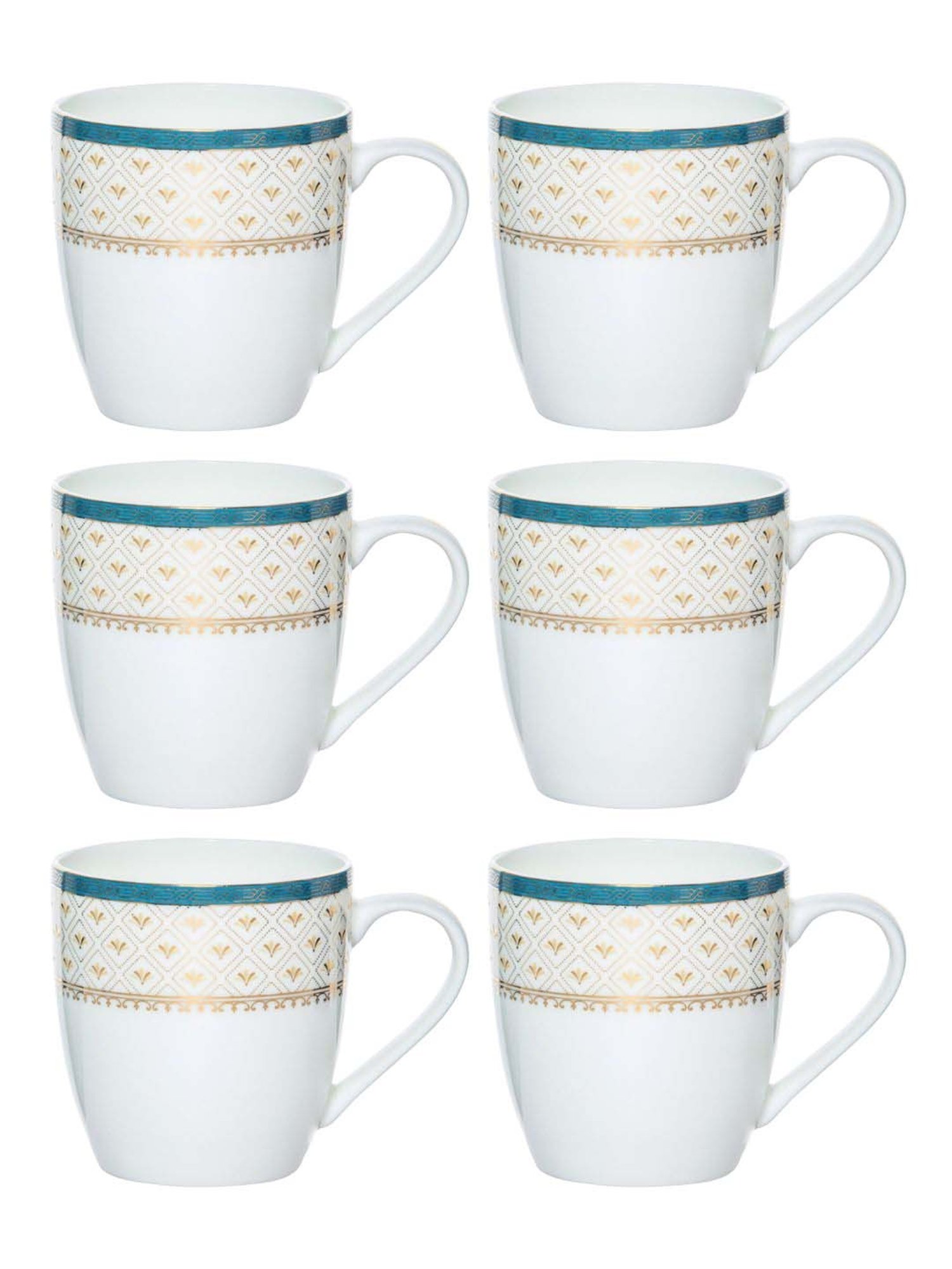 SONAKI White & Golden Bone China Tea Cup (0.17 L) - Set of 6