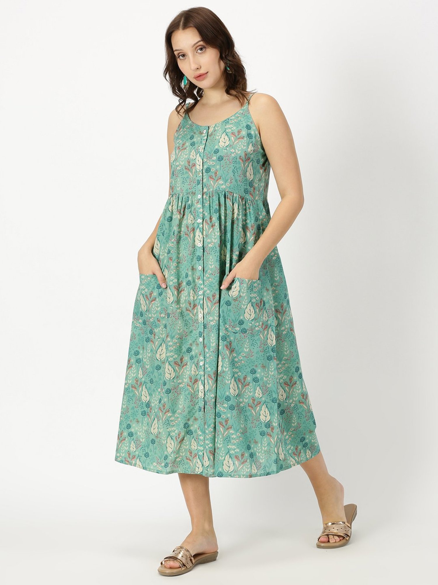 Saffron Threads Green Printed Ethnic Dresses