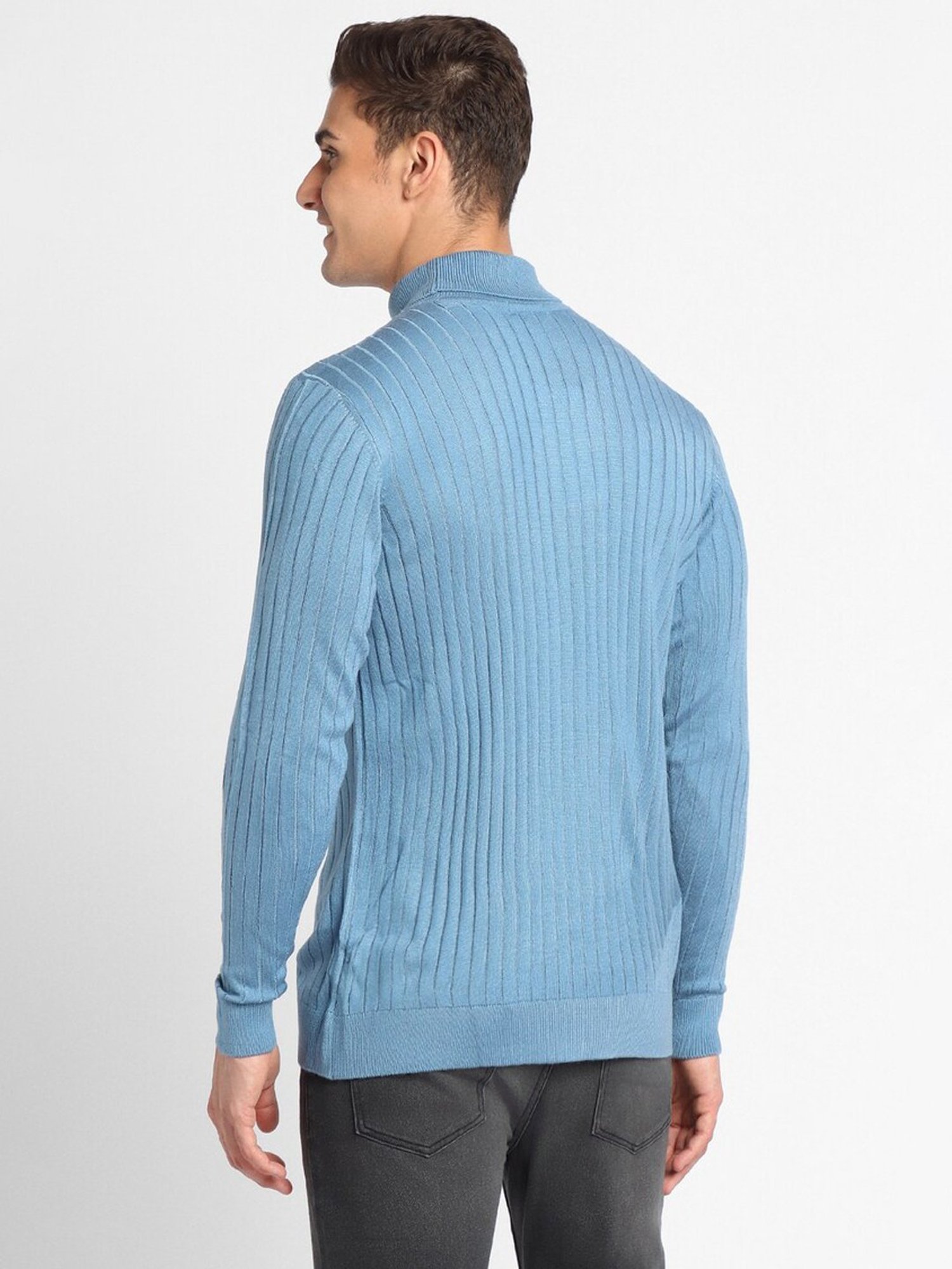 Forever 21 Blue Regular Fit Self Pattern Sweater