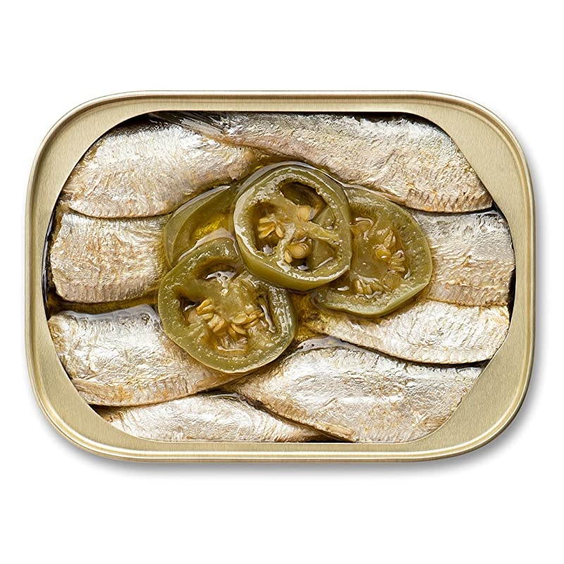 Wild Caught Sardines in Extra Virgin Olive Oil Hot Jalapeno Peppers 375 Ounce Pack of 12