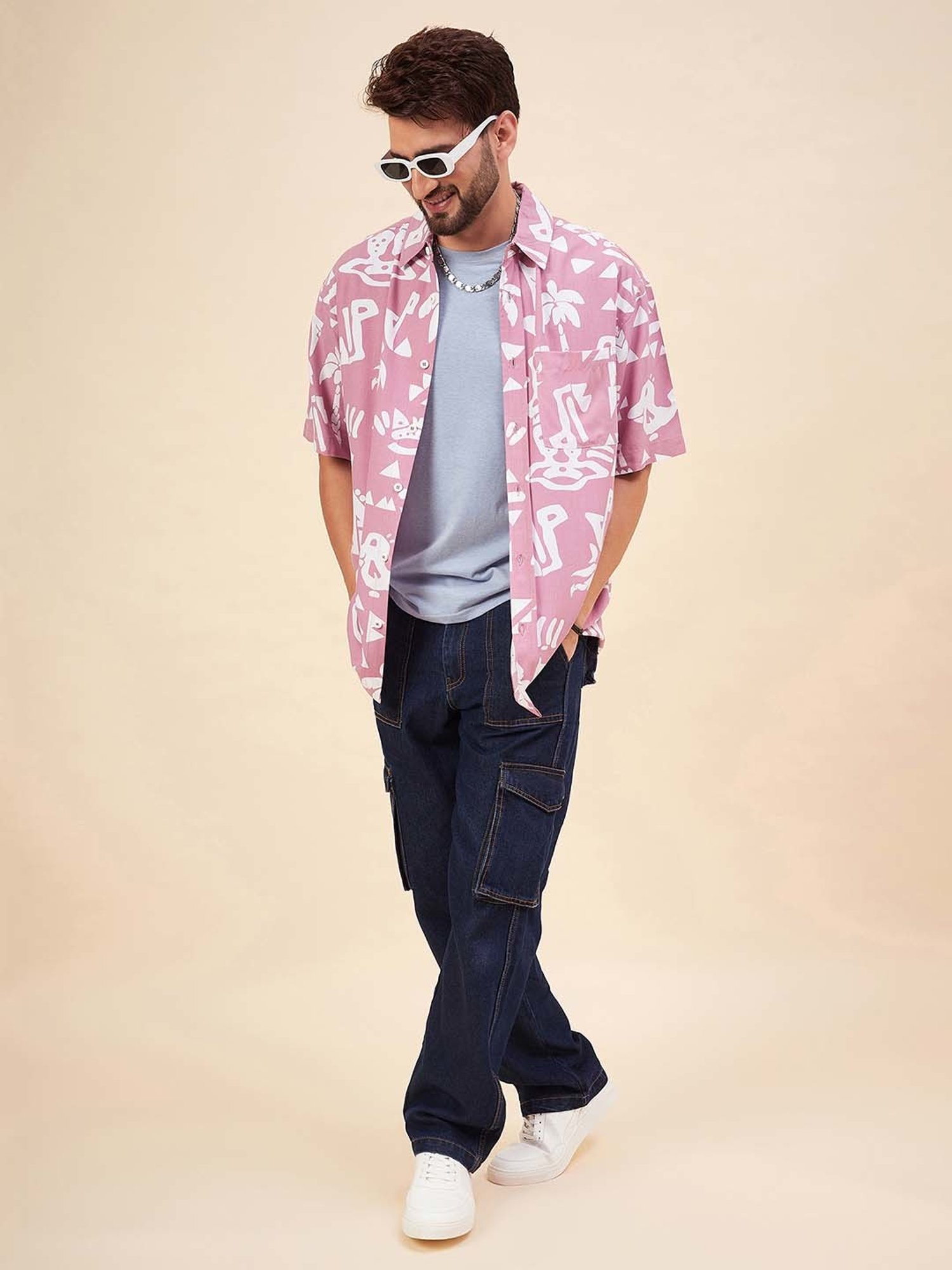 CHIMPAAANZEE Pink Relaxed Fit Printed Oversized Shirt