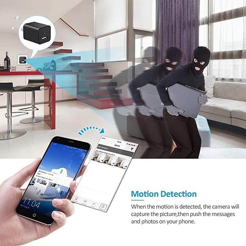 Spy Camera Wireless Hidden WiFi Camera with Remote Viewing 1080P HD Nanny Cam Security Camera USB Charger Camera Indoor Video Recorder Motion Activated Support iOSAndroid App