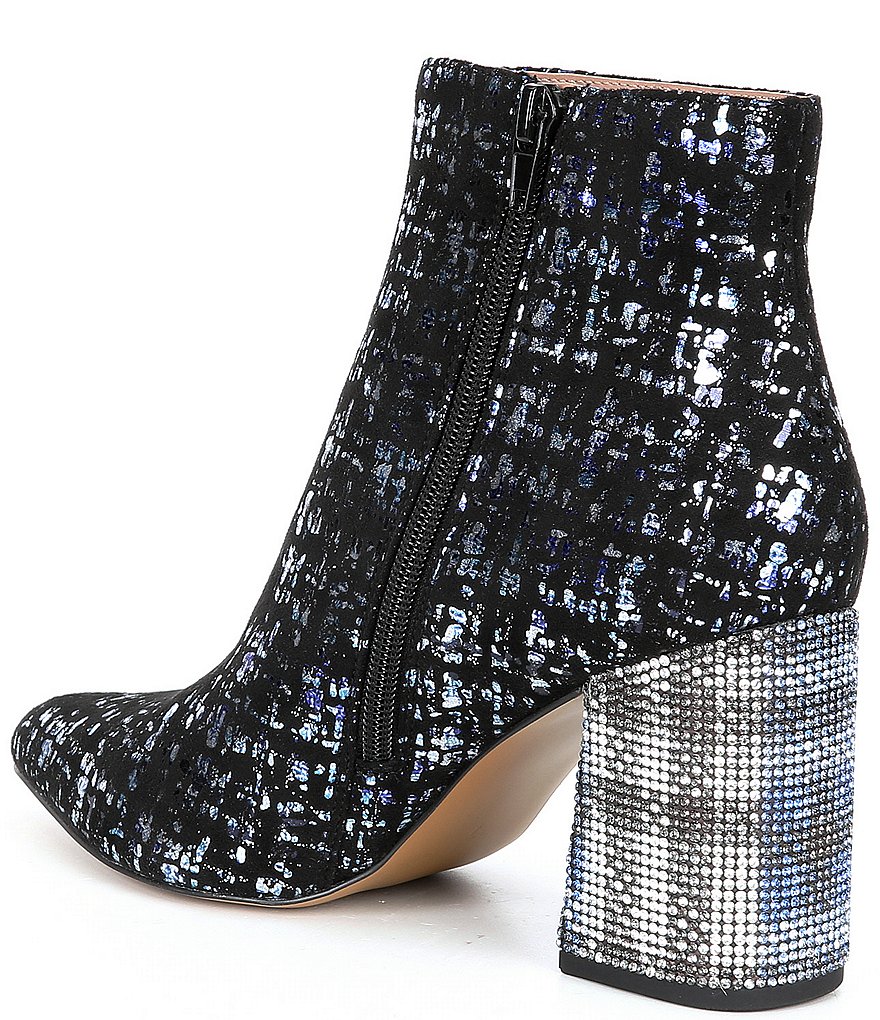 Betsey Johnson Kassie Metallic Plaid Embellished Block Heel Pointed Toe Booties
