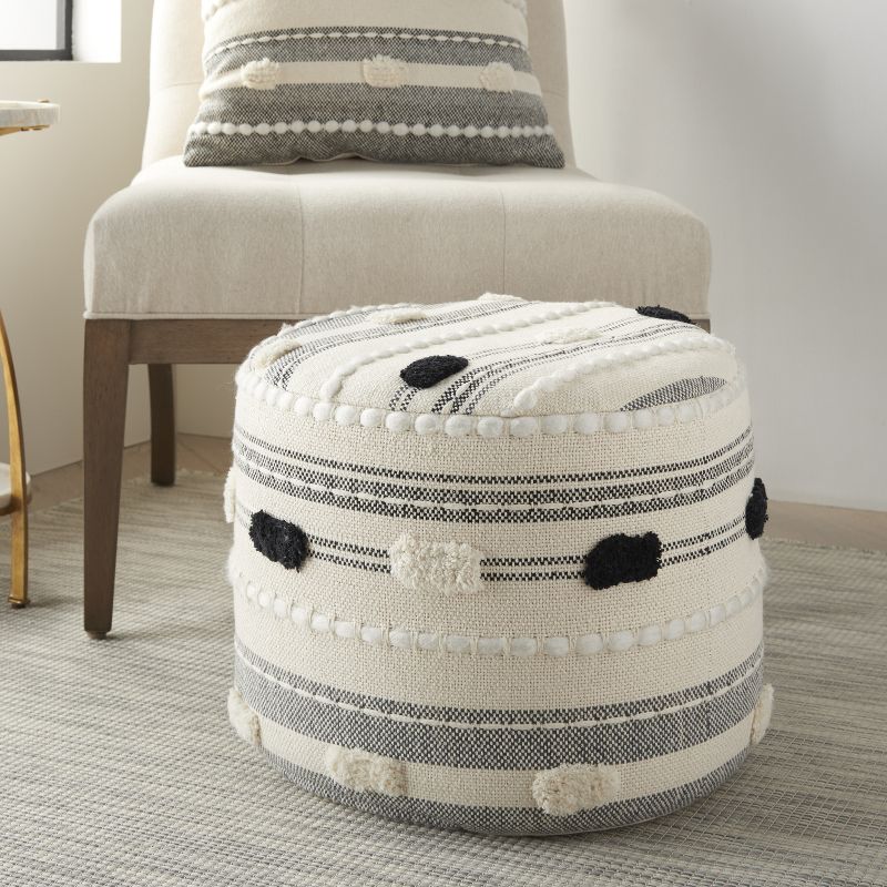Mina Victory Life Styles SH036 Indoor Pouf - Black Ivory 18" X 18" X 14"