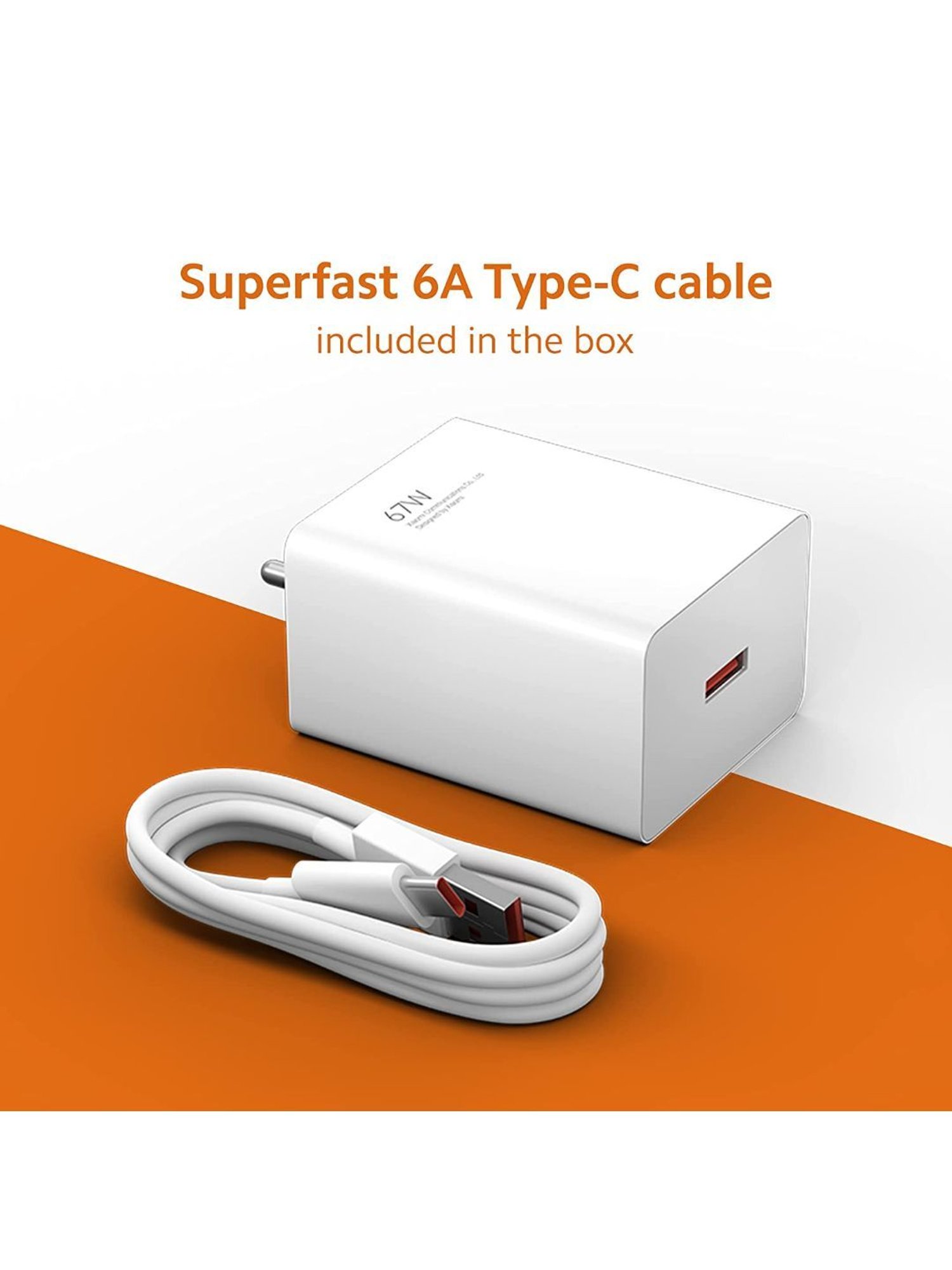 Mi 67W SonicCharge 3.0 Charger Combo, Superfast 6A Type C Cable (White)