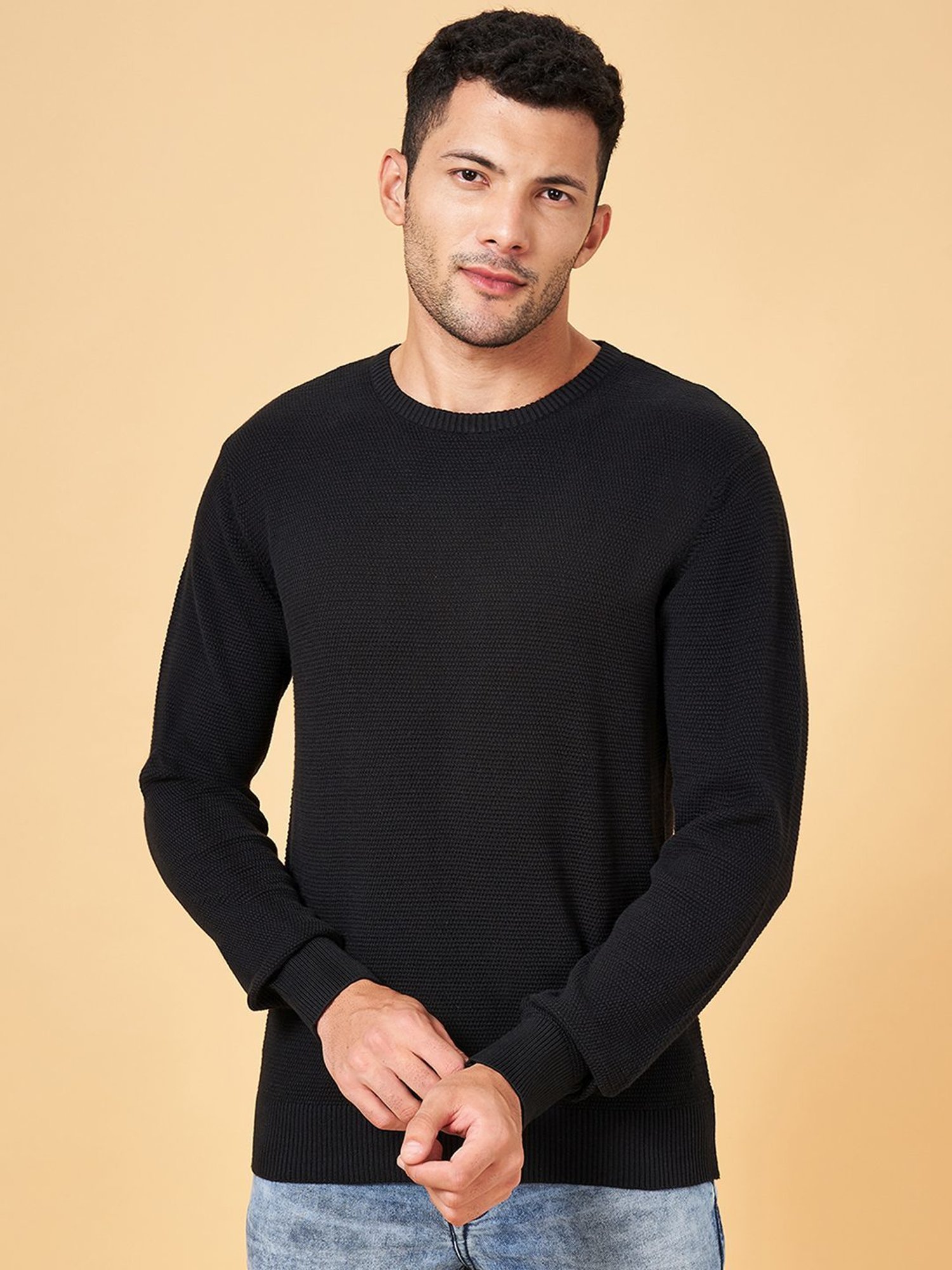 Byford by Pantaloons Black Cotton Slim Fit Sweater