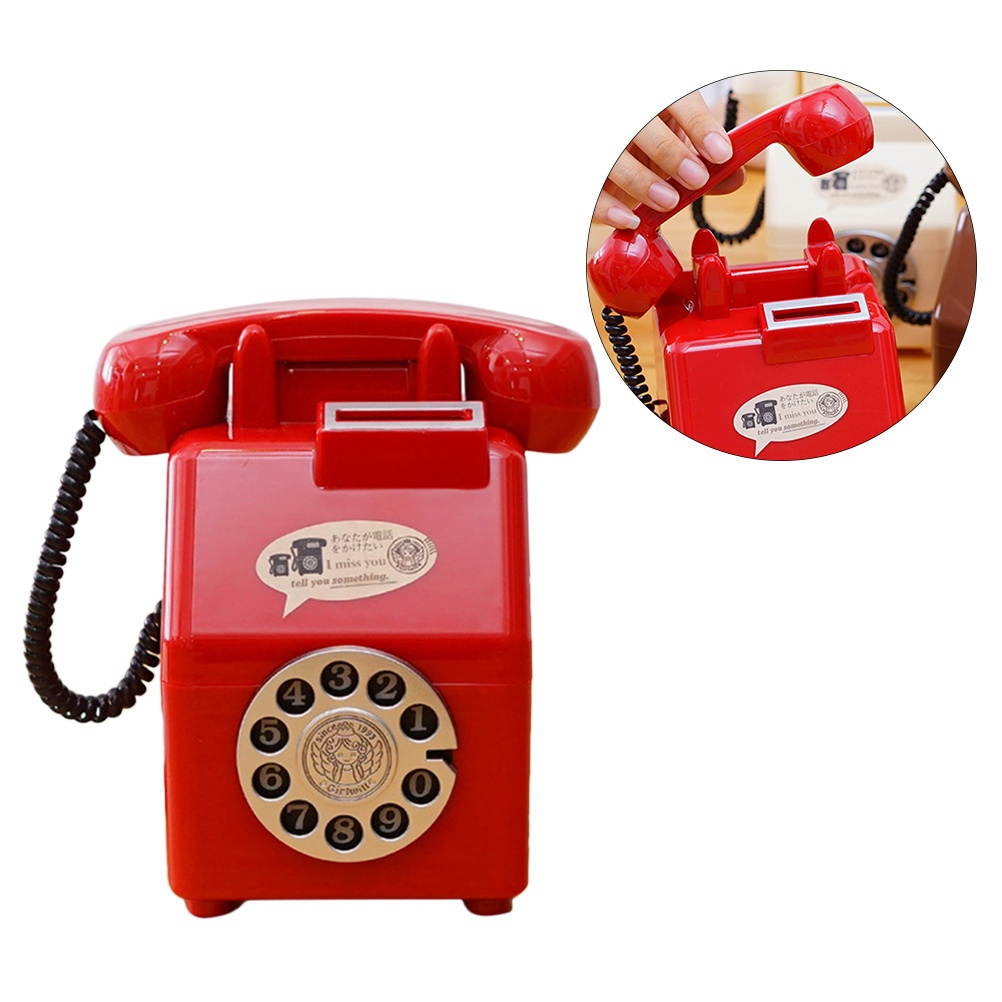 Cute Retro Phone Piggy Bank Vintage Cartoon Money Box Creative Children's Gift Home Beauty Decoration Safe Box(Red)