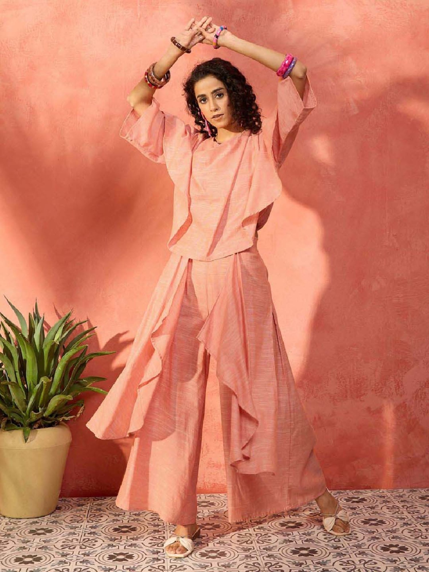 Inweave Peach Cotton Top & Palazzo Set