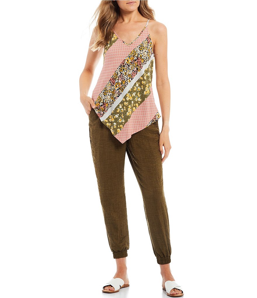 IN. San Francisco Spaghetti Strap Printed Handkerchief Hem Cami Top