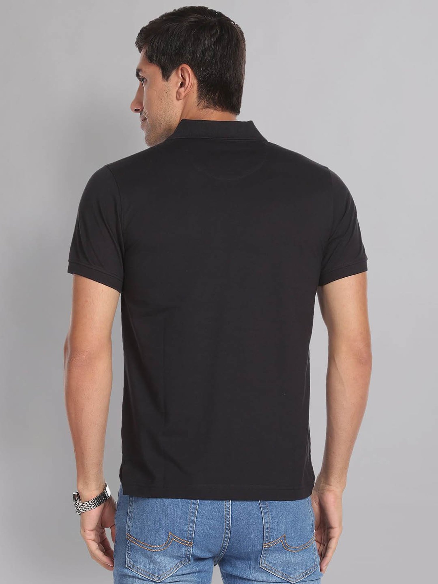 AD by Arvind Black Slim Fit Polo T-Shirt