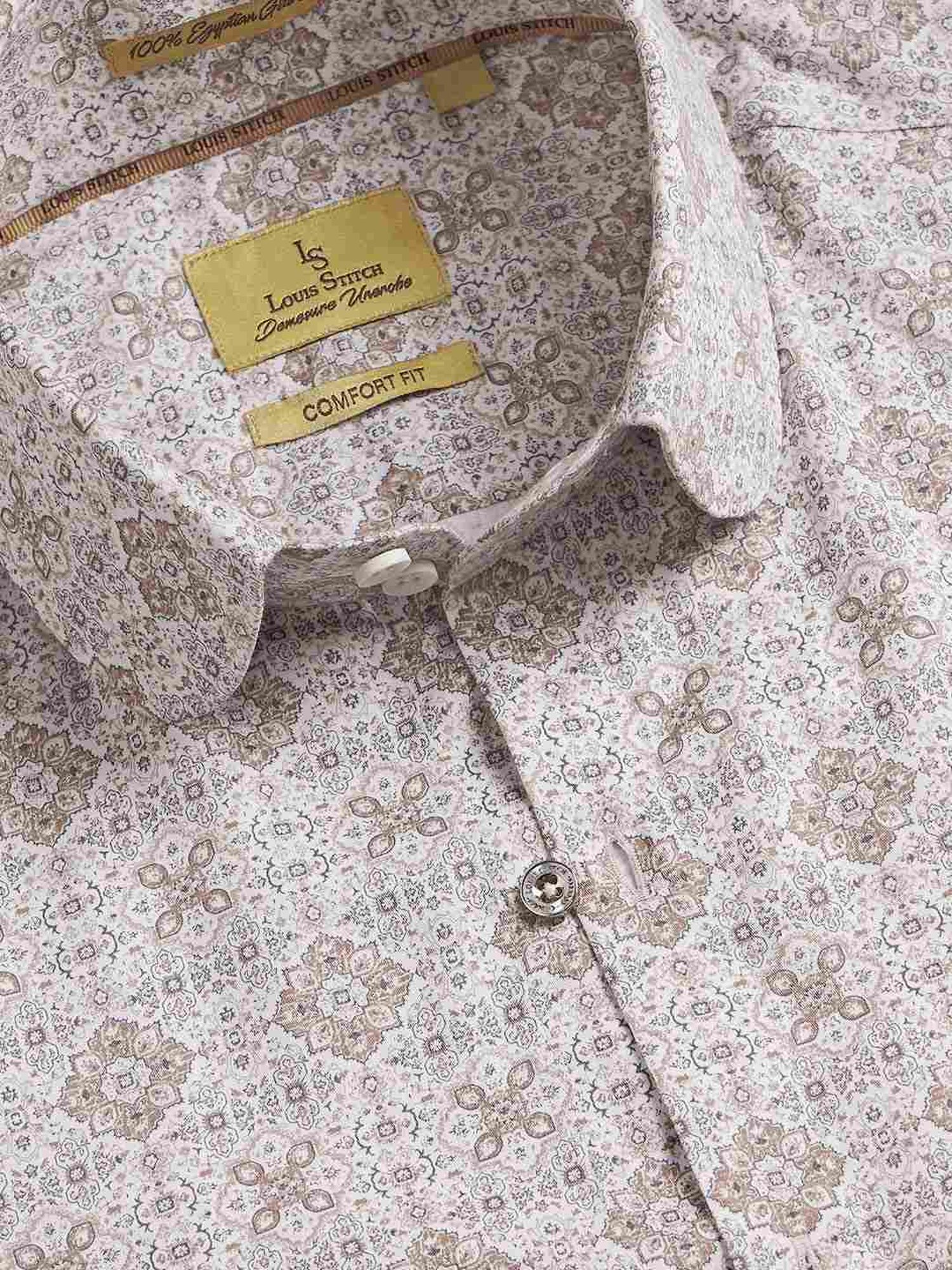 Louis Stitch White And Cream Cotton Regular Fit Printed Shirt