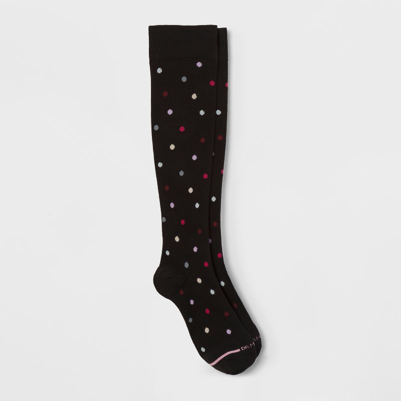 Dr. Motion Women's Mild Compression Dancing Dots Knee High Socks - Black 4-10