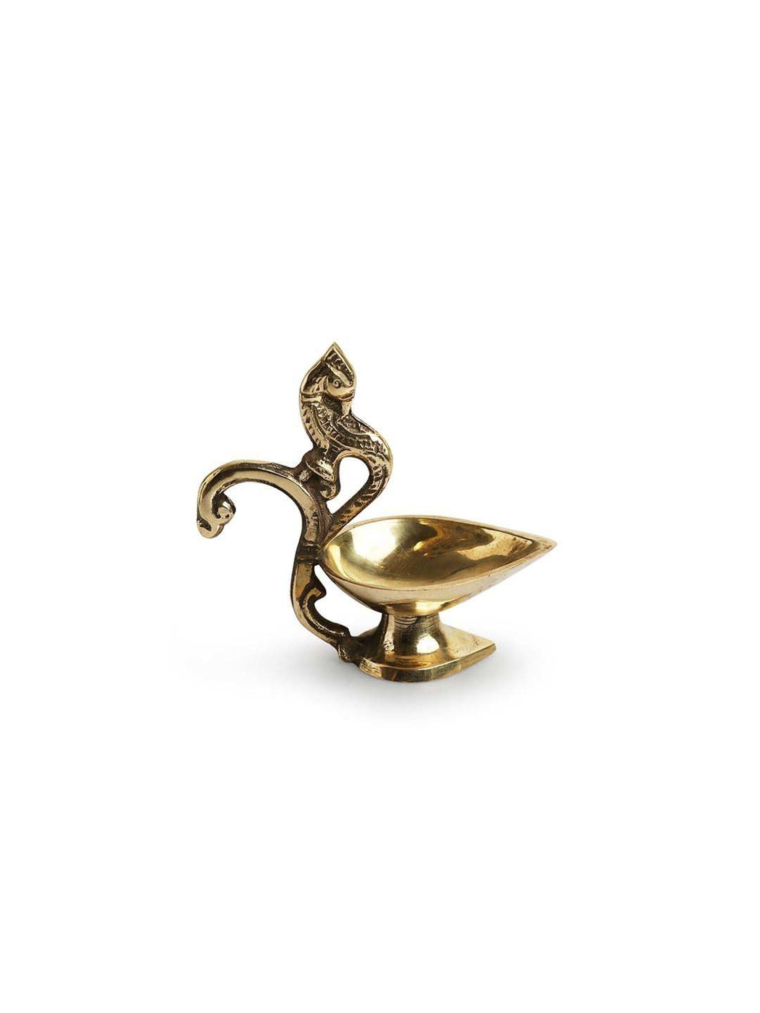 ExclusiveLane Golden Brass Handcarved Peacock 1 Wick Diya