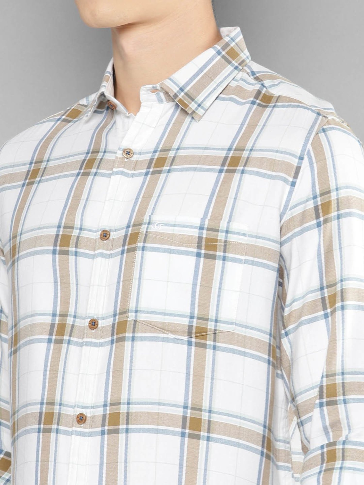 Allen cooper White Regular Fit Check Cotton Shirt