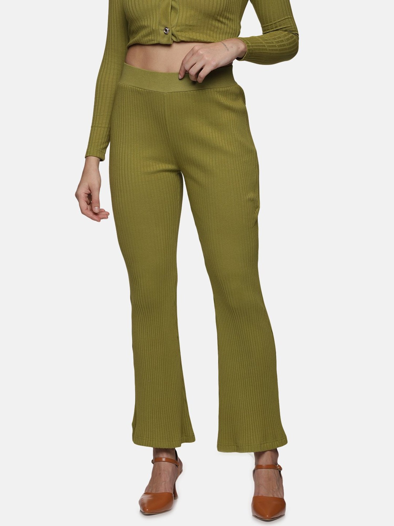 ISU Olive Cotton Slim Fit High Rise Pants