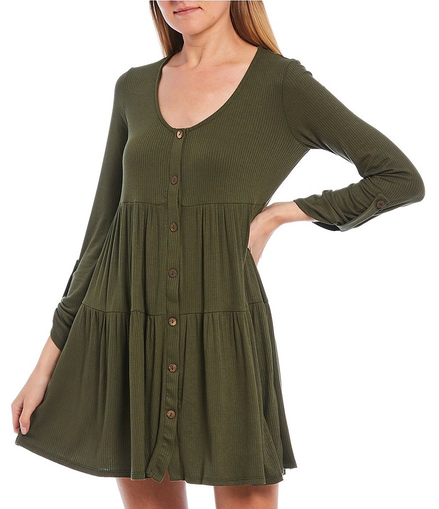 Allison & Kelly Long Sleeve Button-Front Babydoll Dress