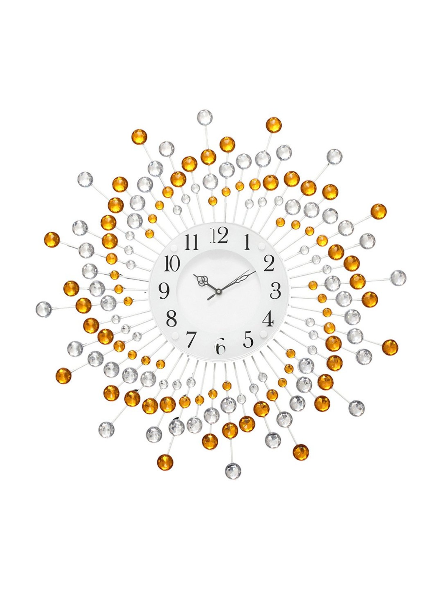 CHRONIKLE Round Embellished White & Yellow Iron Wall Clock