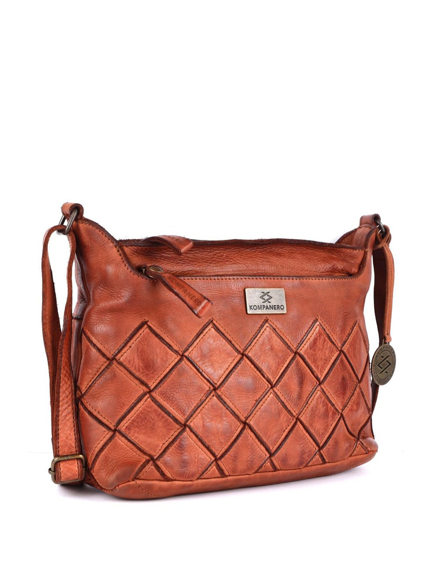 KOMPANERO Anna Cognac Leather Textured Sling Handbag