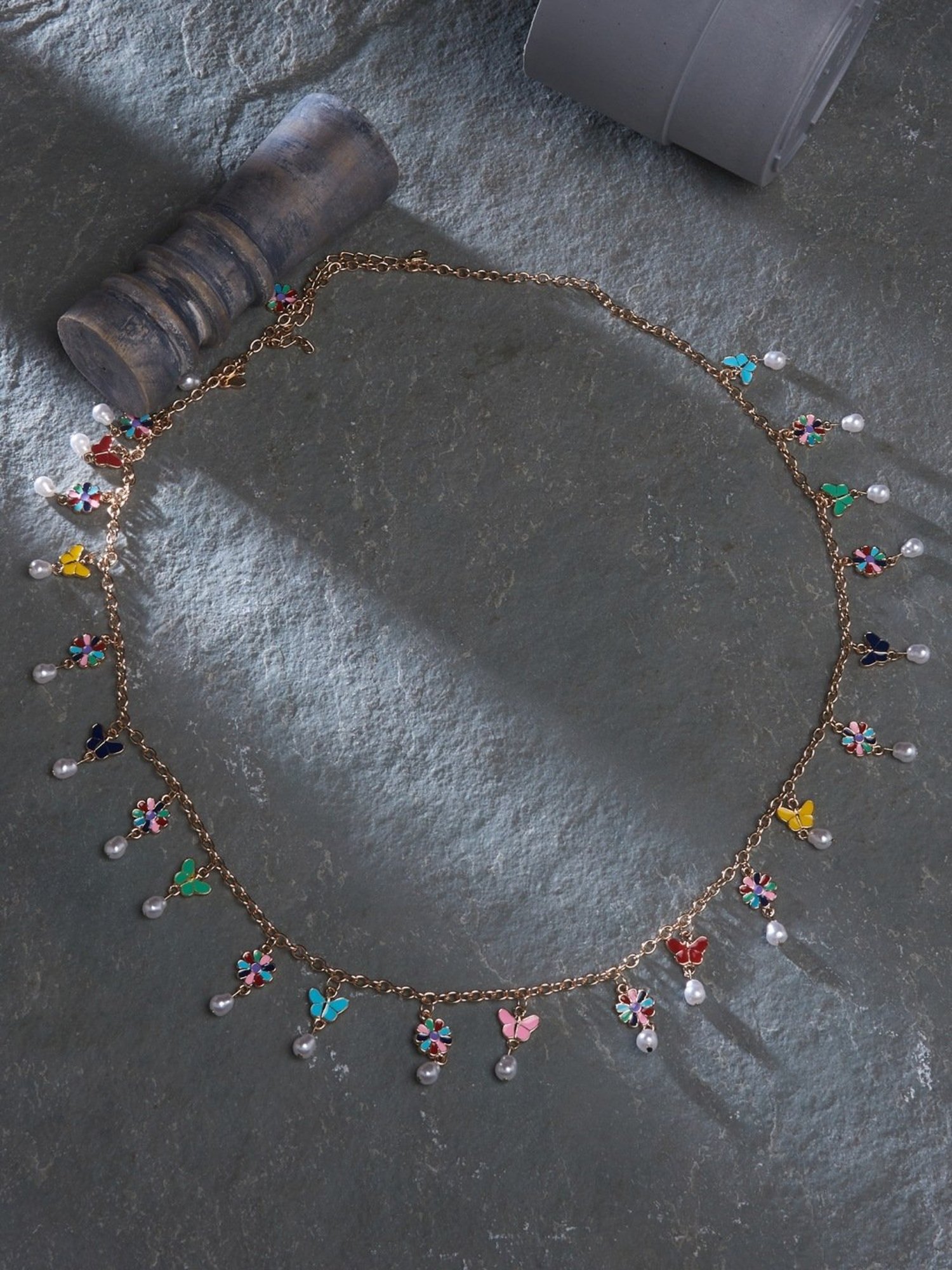 Zaveri Pearls Multicolour Enamel Tiny Flowers & Butterflies Contemporary Belly Chain-ZPFK16393