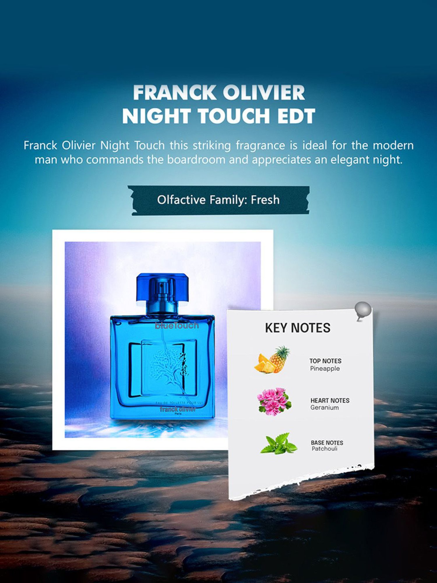 Franck Olivier Night Touch Eau de Toilette for Men - 100 ml