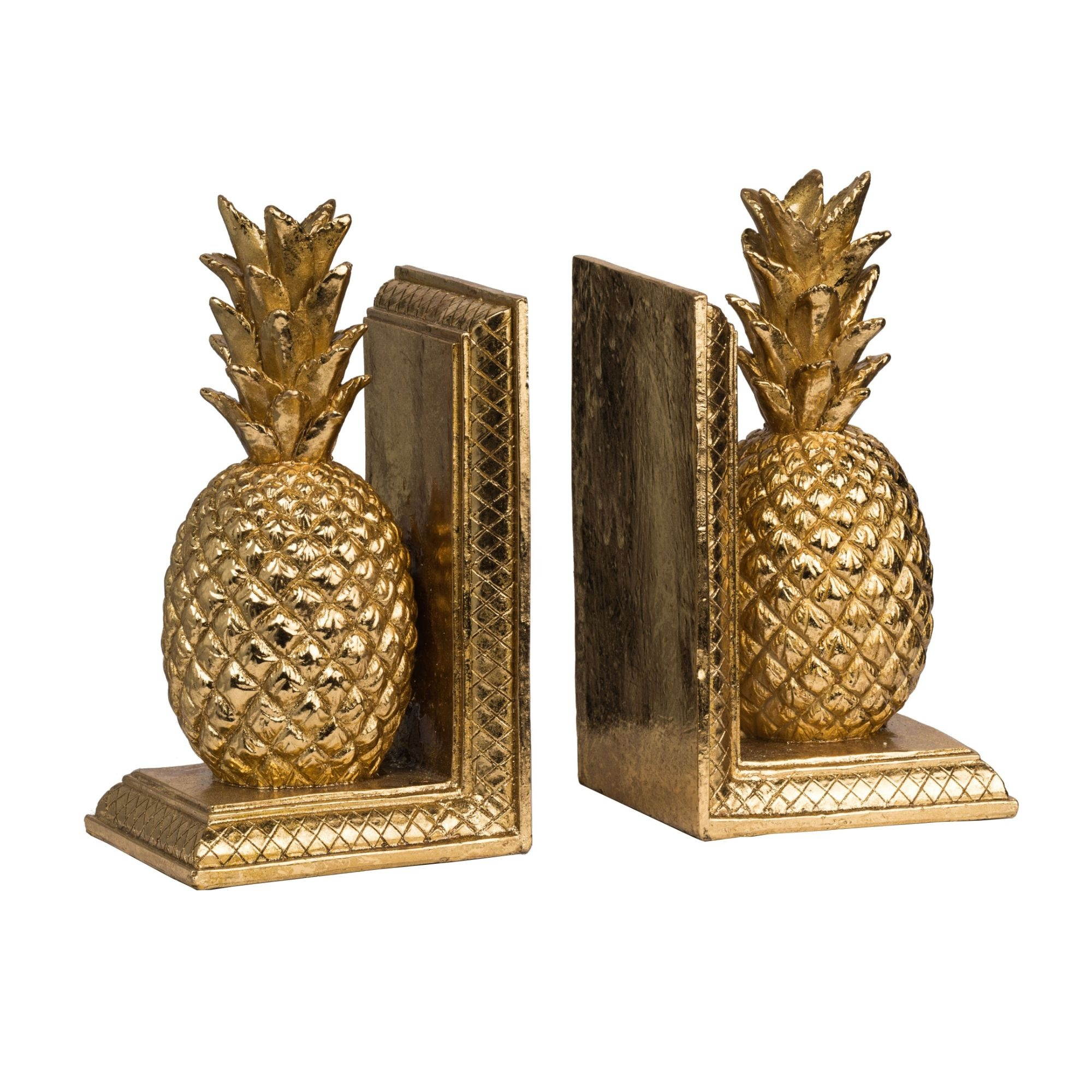 Set of 2 Gold Pineapple Bookends 9.8"