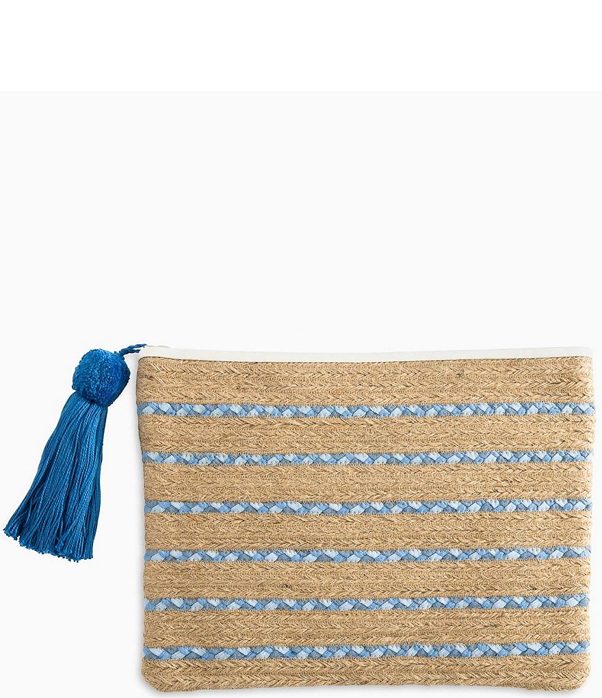 Southern Tide Jute Braided Pom Pom Tassel Detail Clutch