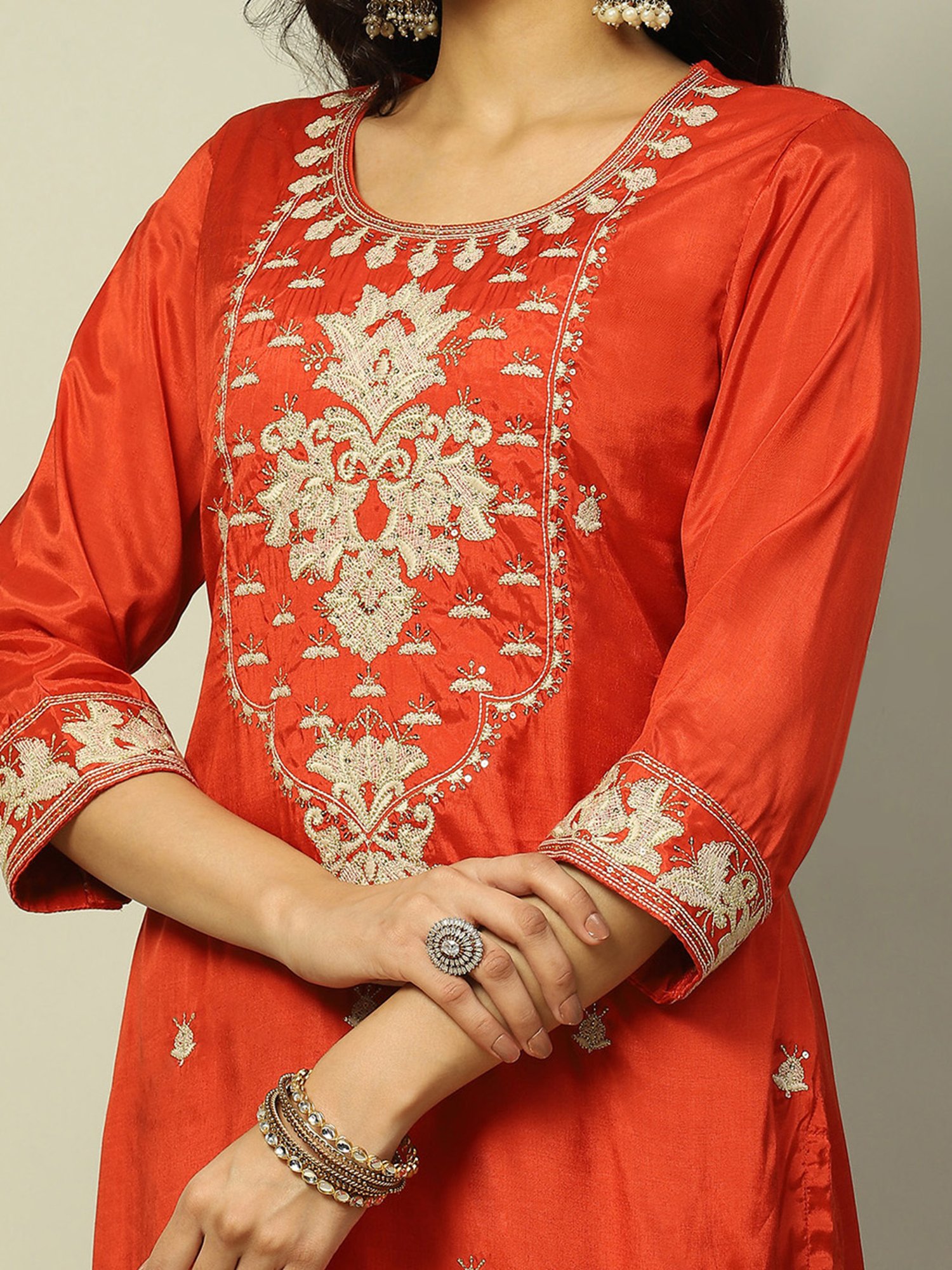 Rangriti Rust Embroidered Straight Kurta