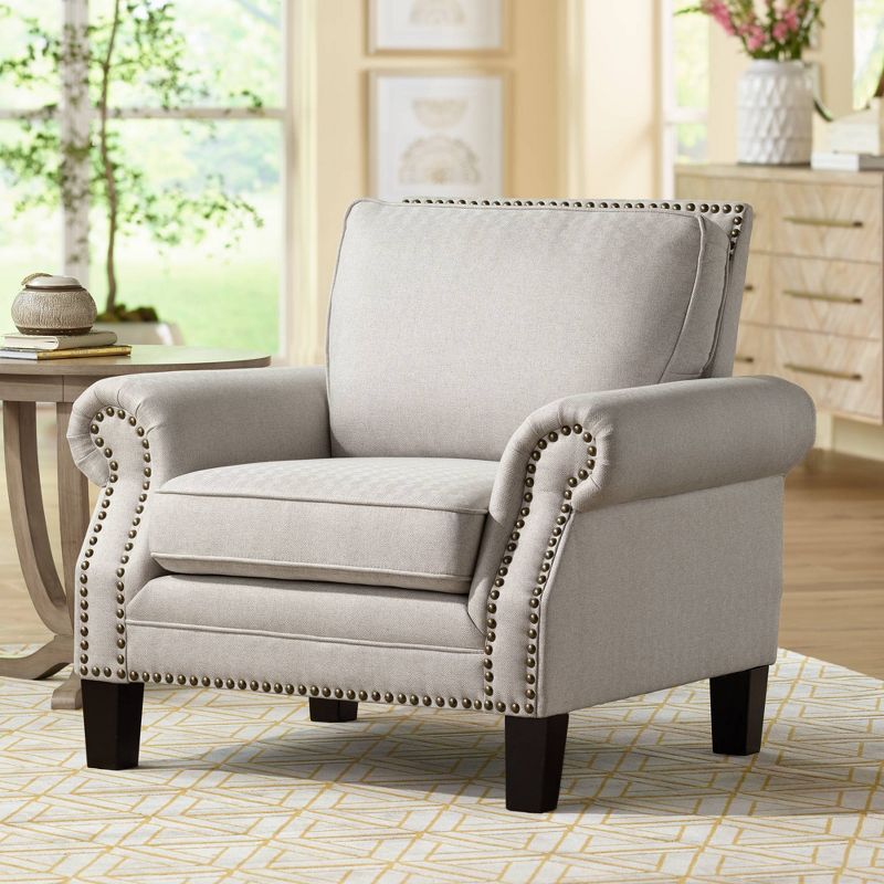 Elm Lane Clyde Park Oslo Linen Nailhead Trim Armchair