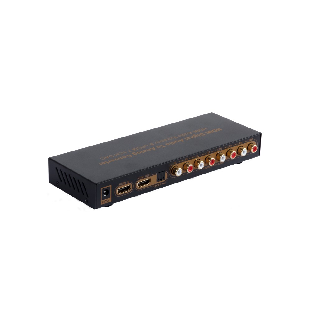 LPCM 7.1CH HDMI Audio Converter.Supports 12-bit Deep Color Full HD,3D and 4K2K video.Uses 24bit /192KHz DAC.Support multi-channel LPCM digital audio to analog output, up to 7.1CH.