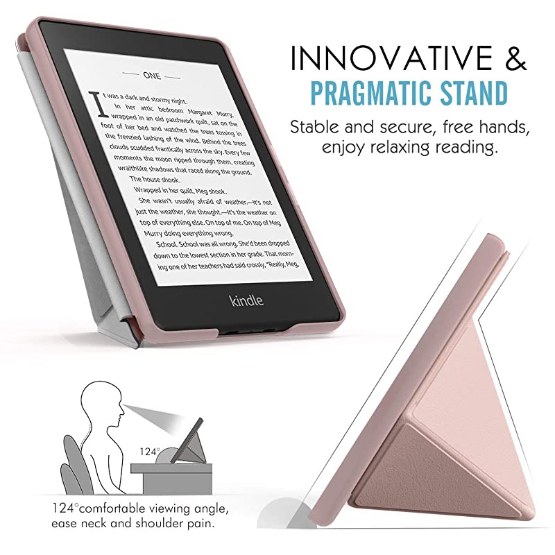 Case Replacement with Kindle Paperwhite (10th Generation, 2018 Releases), Standing Origami Slim Shell Cover with Auto Wake/Sleep for  Kindle Paperwhite 2018 E-Reader - Rose Gold