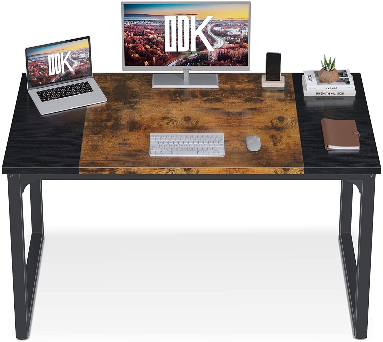 Computer Desk 39" with Splice Board, Study Writing Table for Home Office, Modern Simple Style PC Gaming Desk, Black and Rustic Brown