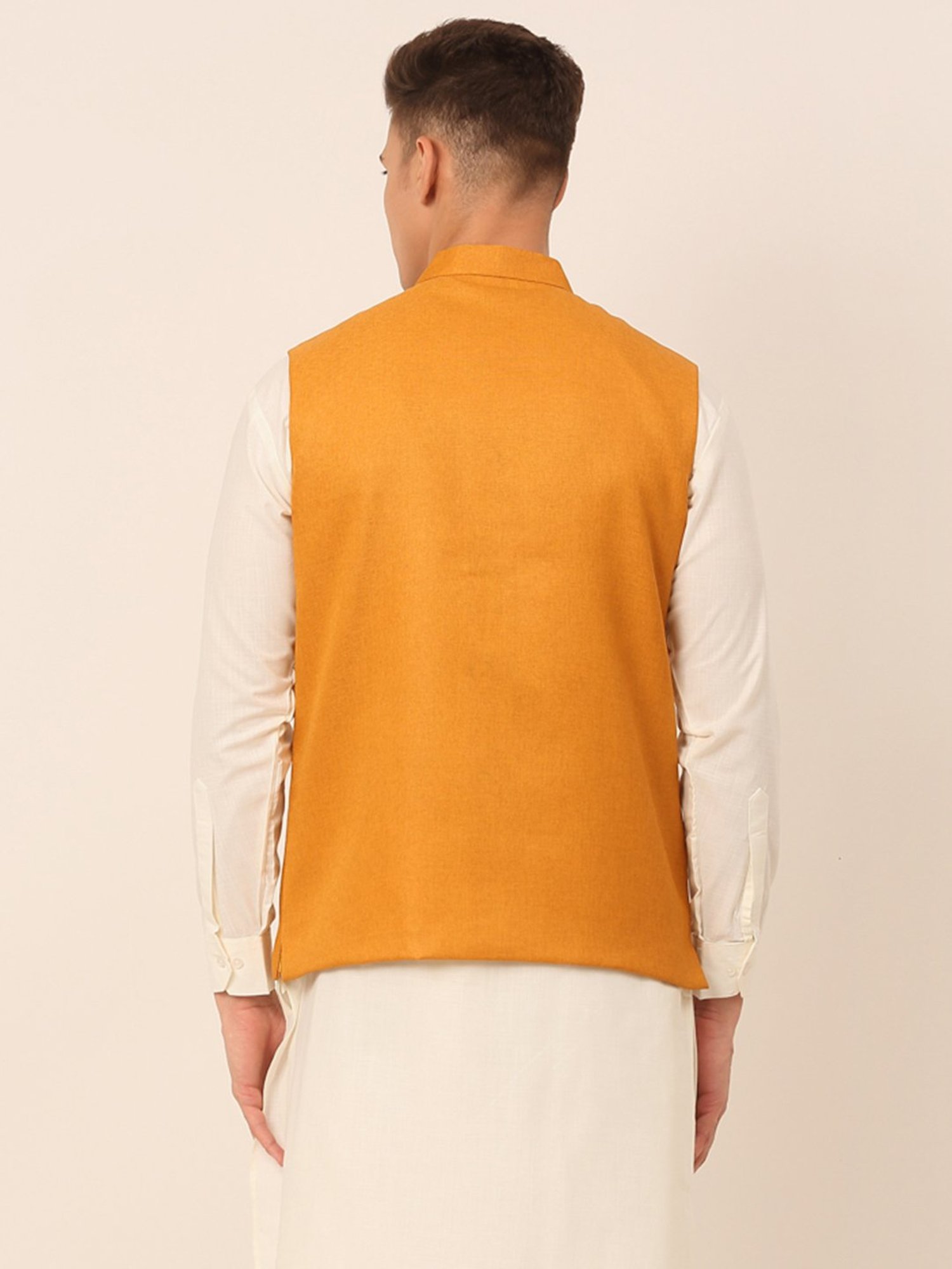 Jompers Yellow Regular Fit Nehru Jackets