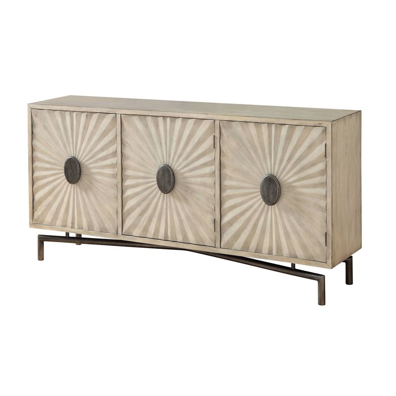 Akron 3 Door Media Credenza TV Stand for TVs up to 72" Cream - Treasure Trove Accents