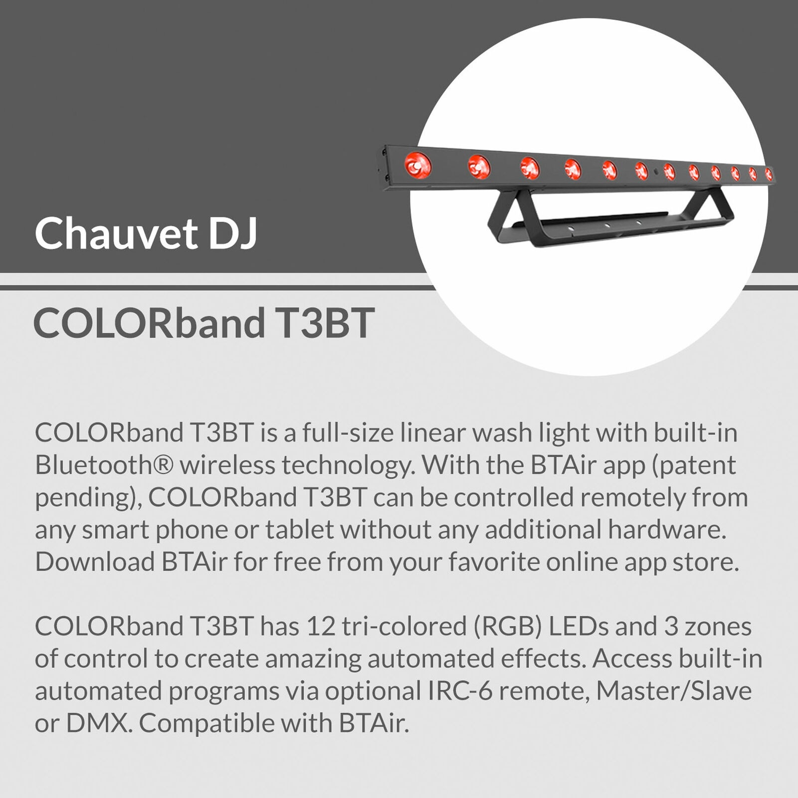 (2) Chauvet COLORband T3 BT Bluetooth DMX Linear Wash Light Strips+Remote+Cables