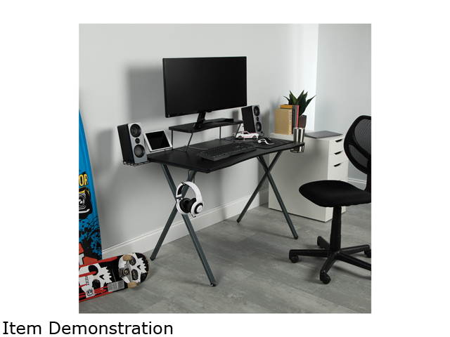 OFM Essentials Collection 55" Gaming Computer Desk, 35" Monitor Shelf, X-Base, in Gray/Black (ESS-1100-GRY-BLK)