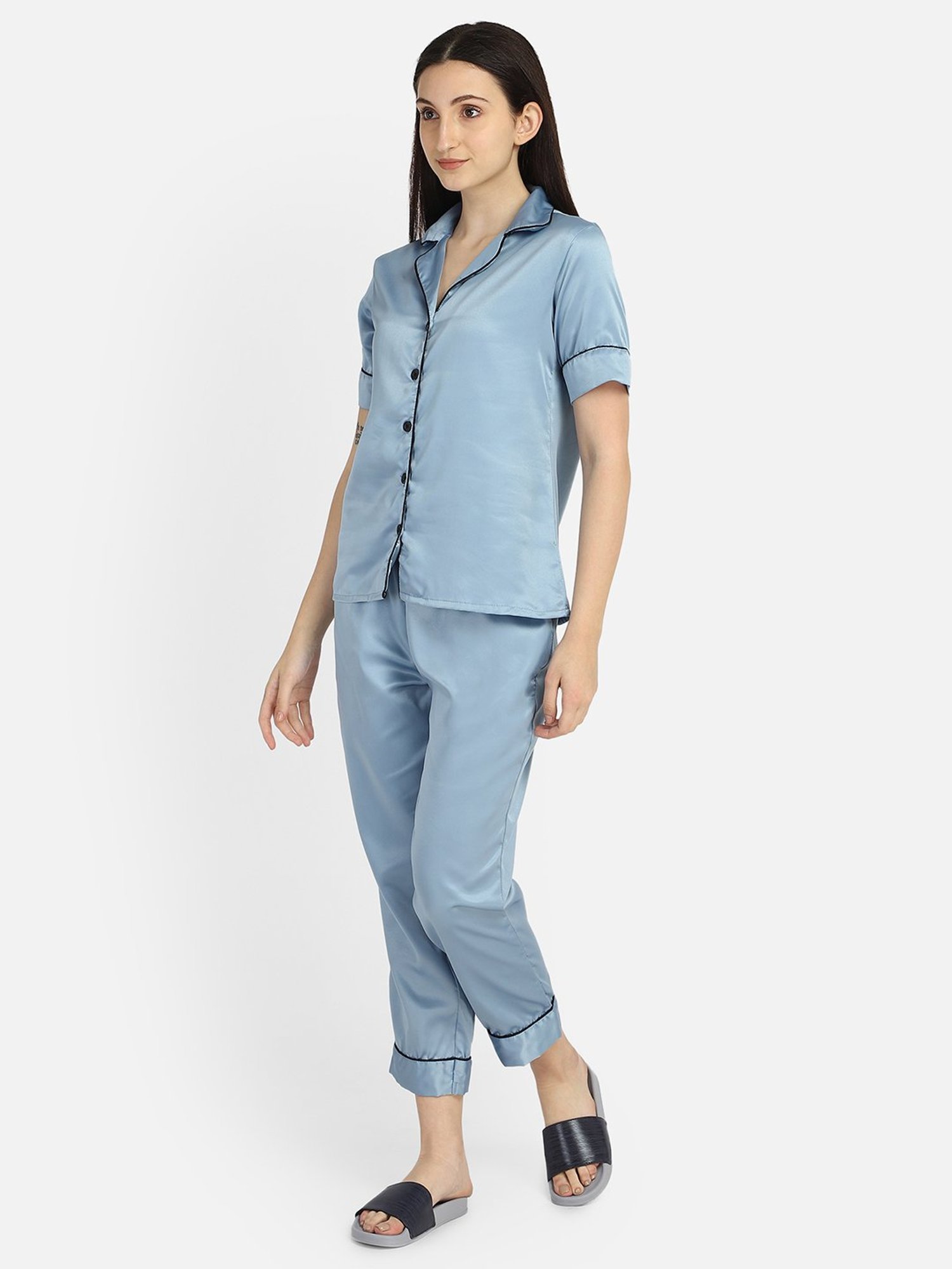 Smarty Pants Blue Satin  Shirt With Pyjamas