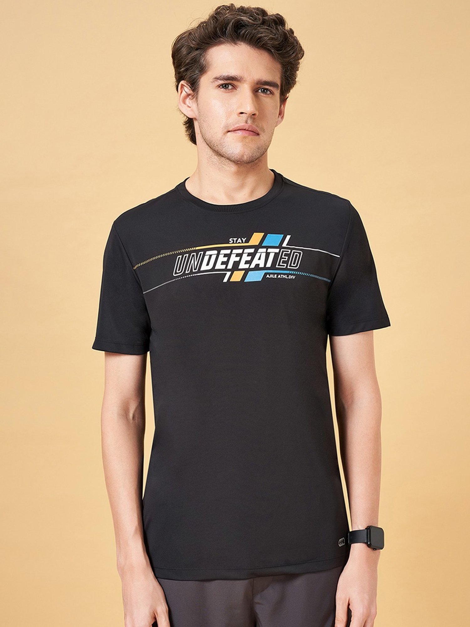 Ajile by Pantaloons Jet Black Slim Fit Printed T-Shirt